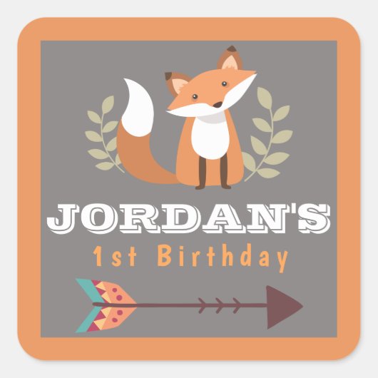 キツネウッドランドクリターズフォレストボホボヘミアンボーイズ スクエアシール (正面)