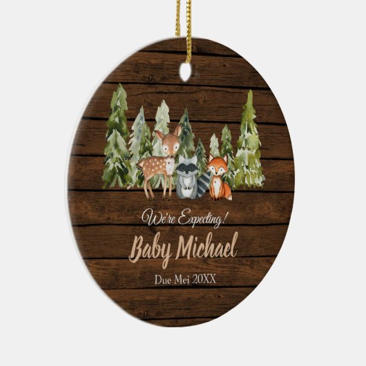 キツネウッドランド動物の親を待っている セラミックオーナメント (右)