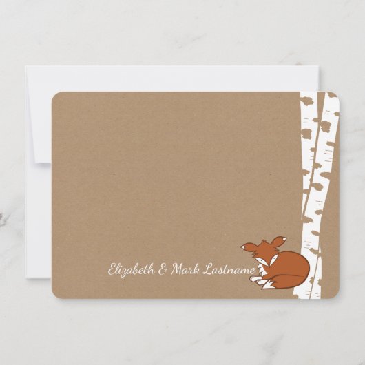 キツネウッドランド樺の木ツリー赤ちゃんシャワーありがとう サンキューカード (裏面)