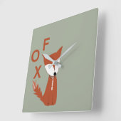 キツネウッドランド生物 スクエア壁時計 (傾斜)