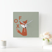 キツネウッドランド生物 スクエア壁時計 (ホーム)