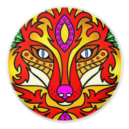 キツネウルフボホ抽象芸術アートレッドパープル セラミックノブ