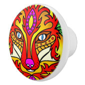 キツネウルフボホ抽象芸術アートレッドパープル セラミックノブ (右)