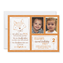 キツネオレンジホワイト第2バースデーフォト招待状