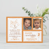 キツネオレンジホワイト第2バースデーフォト招待状 招待状 (スタンド正面)