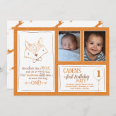 キツネオレンジホワイト1thバースデーフォト招待状 招待状 (正面/裏面)