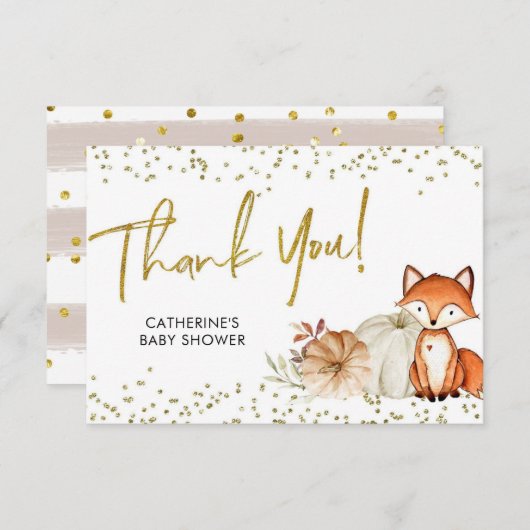 キツネオーボーイ秋パンプキンベビーシャワーサンキューカード サンキューカード (正面/裏面)