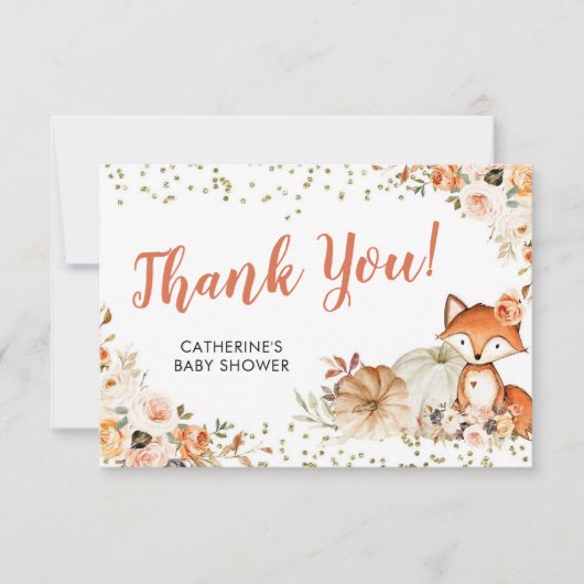 キツネオ女子秋カボチャ赤ちゃんシャワーありがとう サンキューカード (正面)