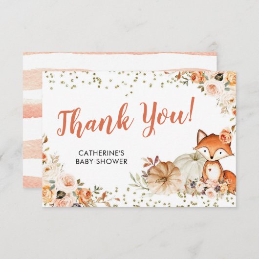 キツネオ女子秋カボチャ赤ちゃんシャワーありがとう サンキューカード (正面/裏面)