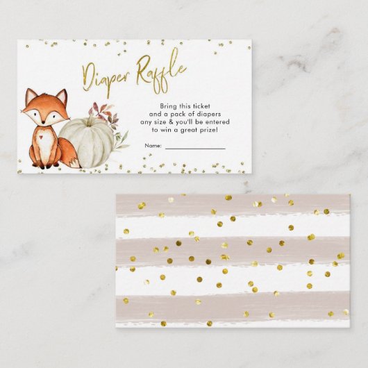 キツネオ男の子秋カボチャ赤ちゃんシャワーおむつラッフル エンクロージャーカード (正面/裏面)