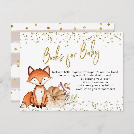 キツネオ男の子秋パンプキンブックベビーベビーシャワー インビテーションポストカード (正面/裏面)