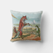 キツネカエル魚釣りアンティークイラストレーション クッション (正面)