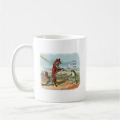 キツネカエル魚釣りアンティークイラストレーション コーヒーマグカップ (左)