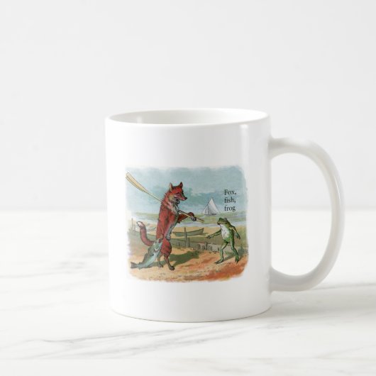 キツネカエル魚釣りアンティークイラストレーション コーヒーマグカップ (右)