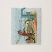 キツネカエル魚釣りアンティークイラストレーション ジグソーパズル (縦)