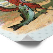 キツネカエル魚釣りアンティークイラストレーション ポスター (角)