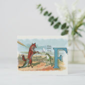 キツネカエル魚釣りアンティークイラストレーション ポストカード (スタンド正面)