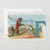 キツネカエル魚釣りアンティークイラストレーション ポストカード (正面/裏面)