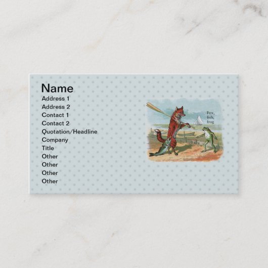 キツネカエル魚釣りアンティークイラストレーション 名刺 (正面)