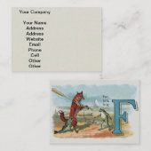 キツネカエル魚釣りアンティークイラストレーション 名刺 (正面/裏面)