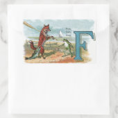 キツネカエル魚釣りアンティークイラストレーション 長方形シール (バッグ)