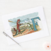 キツネカエル魚釣りアンティークイラストレーション 長方形シール (封筒)