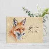 キツネカスタム動物の誕生日パーティー日付の水彩色 招待状 (スタンド正面)
