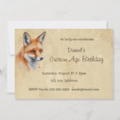 キツネカスタム動物の誕生日パーティー日付の水彩色 招待状 (裏面)