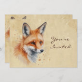キツネカスタム動物の誕生日パーティー日付の水彩色 招待状 (正面/裏面)