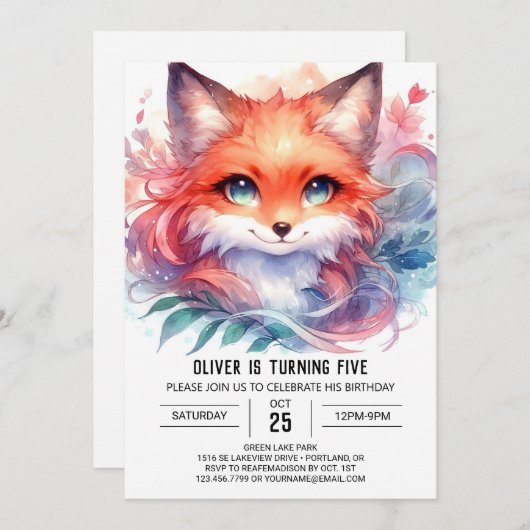 キツネカスタム誕生日 招待状 (正面/裏面)