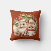 キツネカップル冬リースクリスマス クッション (正面)