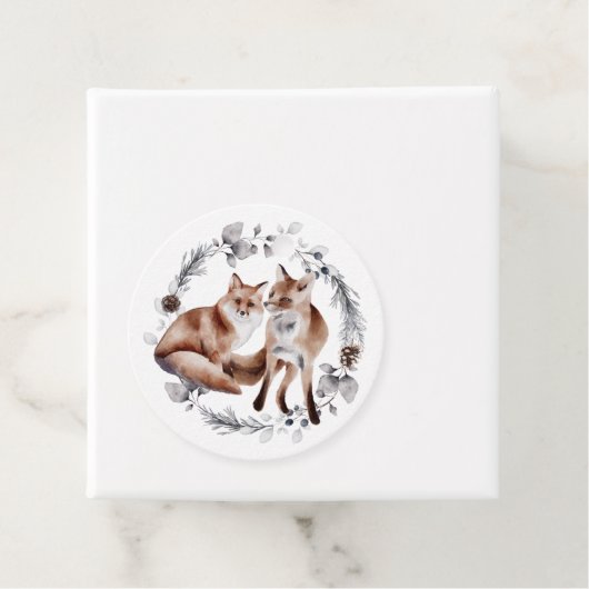 キツネカップル冬リースクリスマス フェイバータグ (インサイチュ)