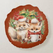 キツネカップル冬リースクリスマス ラウンドクッション (裏面)