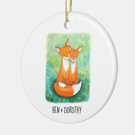 キツネカップル贈り物初めてのクリスマスの一緒カスタム化 セラミックオーナメント (左)