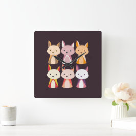 キツネカラフル漫画 スクエア壁時計