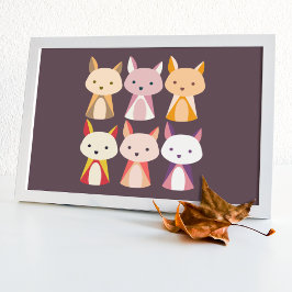 キツネカラフル漫画 メタルプリント