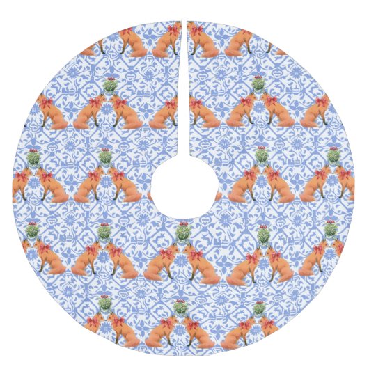 キツネキスをするズアンダーミストレートブルーチノワセリー ブラッシュドポリエステルツリースカート (正面)