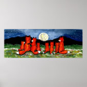 キツネキツネファミリーウォッチングムーンポスターネイビーナイト ポスター (正面)