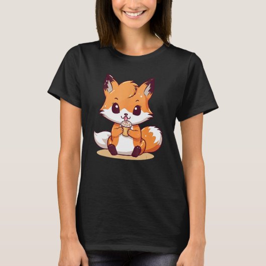 キツネキツネ&カップケーキキュートデザイン Tシャツ (正面)