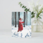 キツネキャッチ雪片ウォーターカラーイラストレーション ポストカード (スタンド正面)