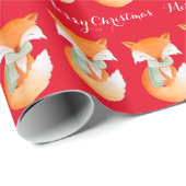 キツネキューブウィンターアートメリークリスマスレッドラップ ラッピングペーパー (ロールコーナー)