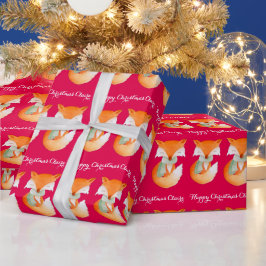 キツネキューブウィンターアート名クリスマスレッドラップ ラッピングペーパー