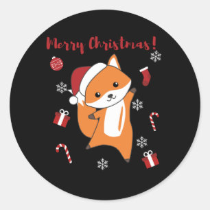 キツネクリスマススノーウィンターアニマルズキツネ ラウンドシール