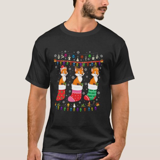 キツネクリスマスソックス醜いクリスマスセーターPajama Tシャツ (正面)