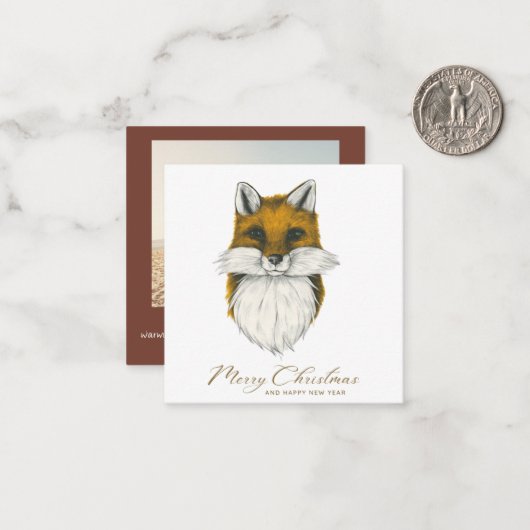 キツネクリスマスフォトカード ノートカード (正面/裏面インサイチュ)