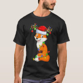 キツネクリスマスライツサンタハットキツネクリスマス Tシャツ (正面)