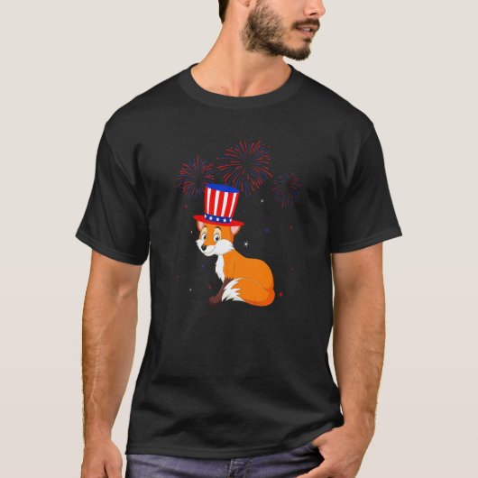 キツネグラフィック赤白青花火10月4日 Tシャツ (正面)