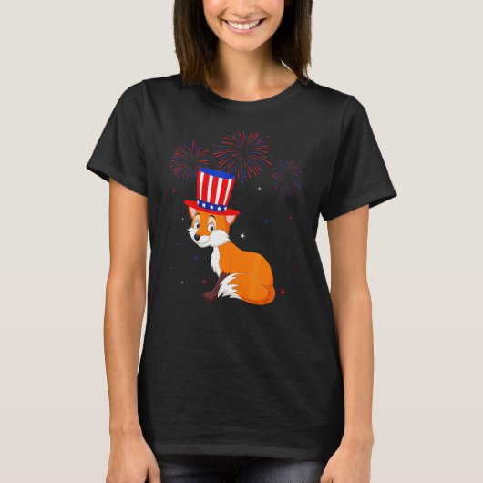 キツネグラフィック赤白青花火10月4日 Tシャツ (正面)