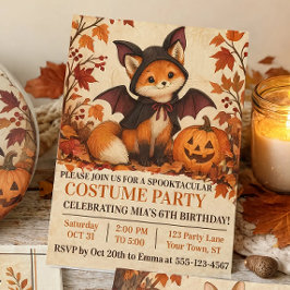 キツネコウモリのハロウィンコスチューム誕生日パーティー 招待状