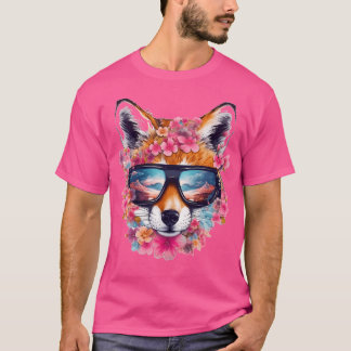 キツネサングラスマウンテンズアートアニマルキツネ Tシャツ